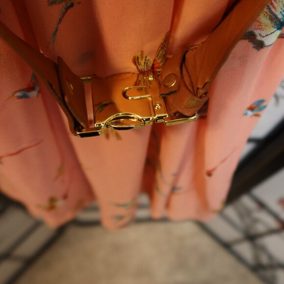 Pinkblush Floral Mini Dress - Peach and Blue Bird Pattern Maternity Dress - Picture 7 of 16